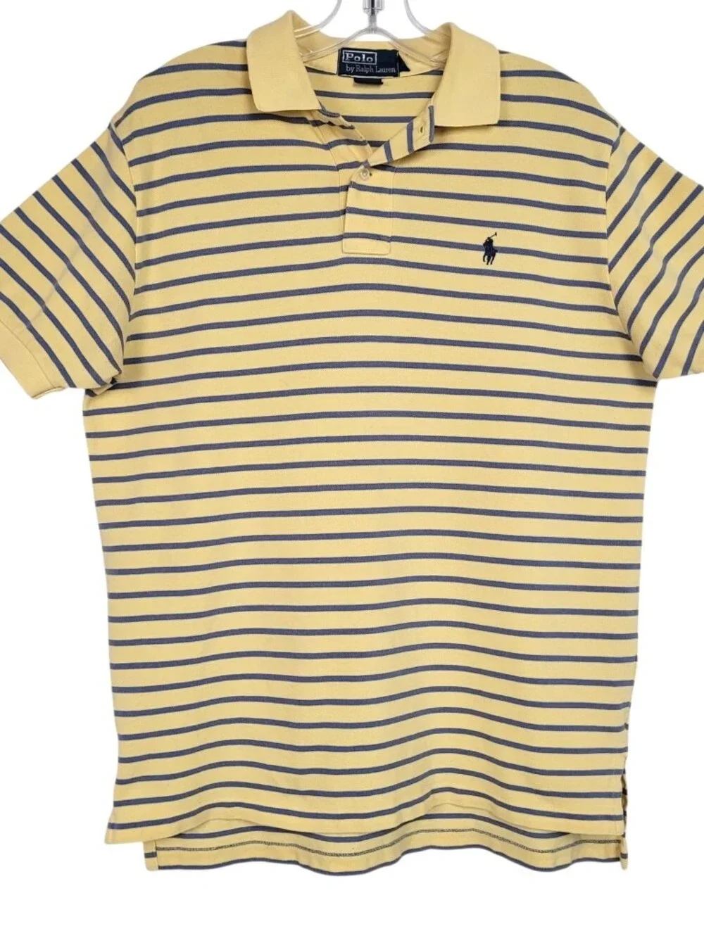 Polo Ralph Lauren Polo Shirt Men's M Yellow Blue Stripe Cotton Pony Logo Preppy